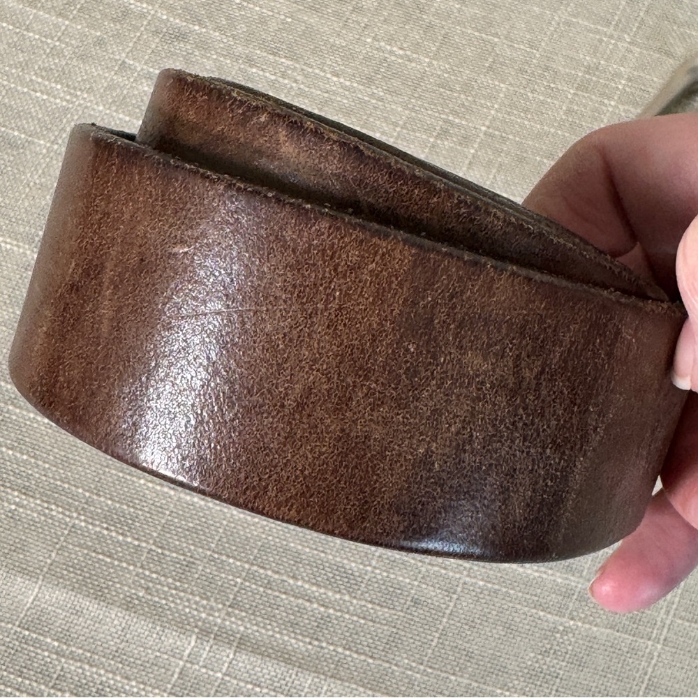 Thru The Loop Genuine Leather Belt Unisex Made in USA Size 34 Silver Buckle - Picture 3 of 10
